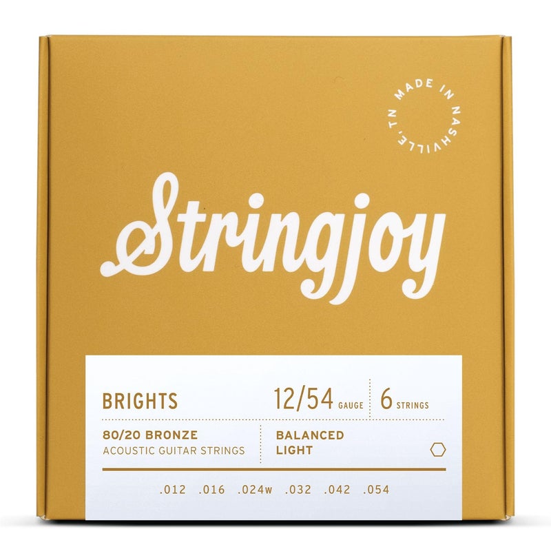 Stringjoy BB1254 Brights 80/20 Bronze Light Acoustic Guitar Strings, 12-54 Light Gauge, Guitar Strings Acoustic 6 String Set, Long-Lasting Tone, Smooth Playability, Premium Guitar Accessories - Image 1